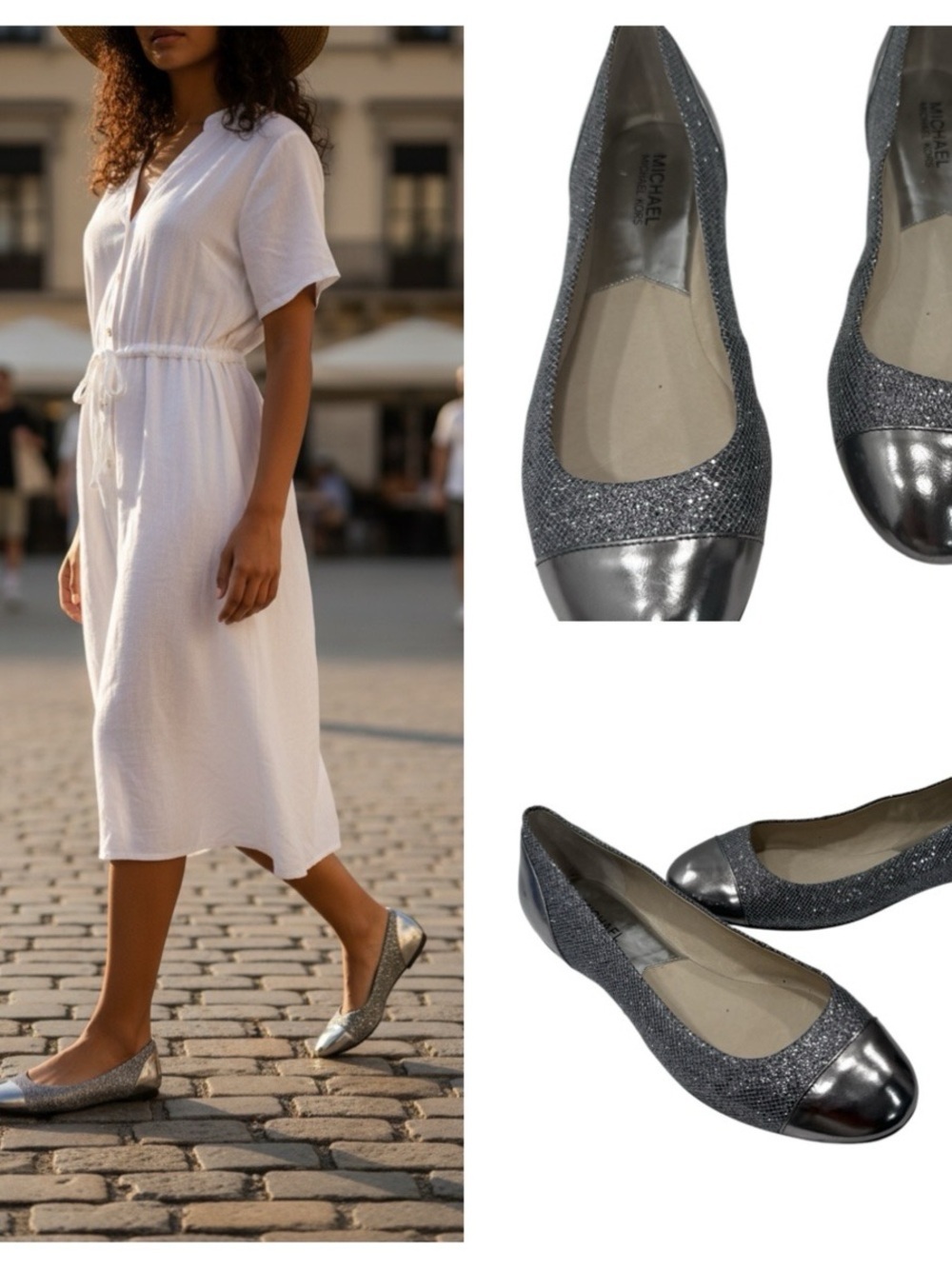 Michael Kors Silver Glitter Cap-Toe Ballet Flats size 10 M